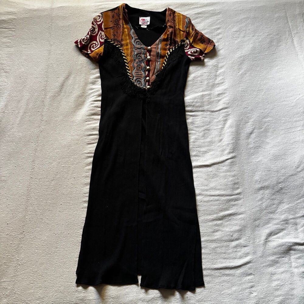 Vintage 90s Jennifer Co. Southwestern Whimsygoth Fringe Maxi Dress